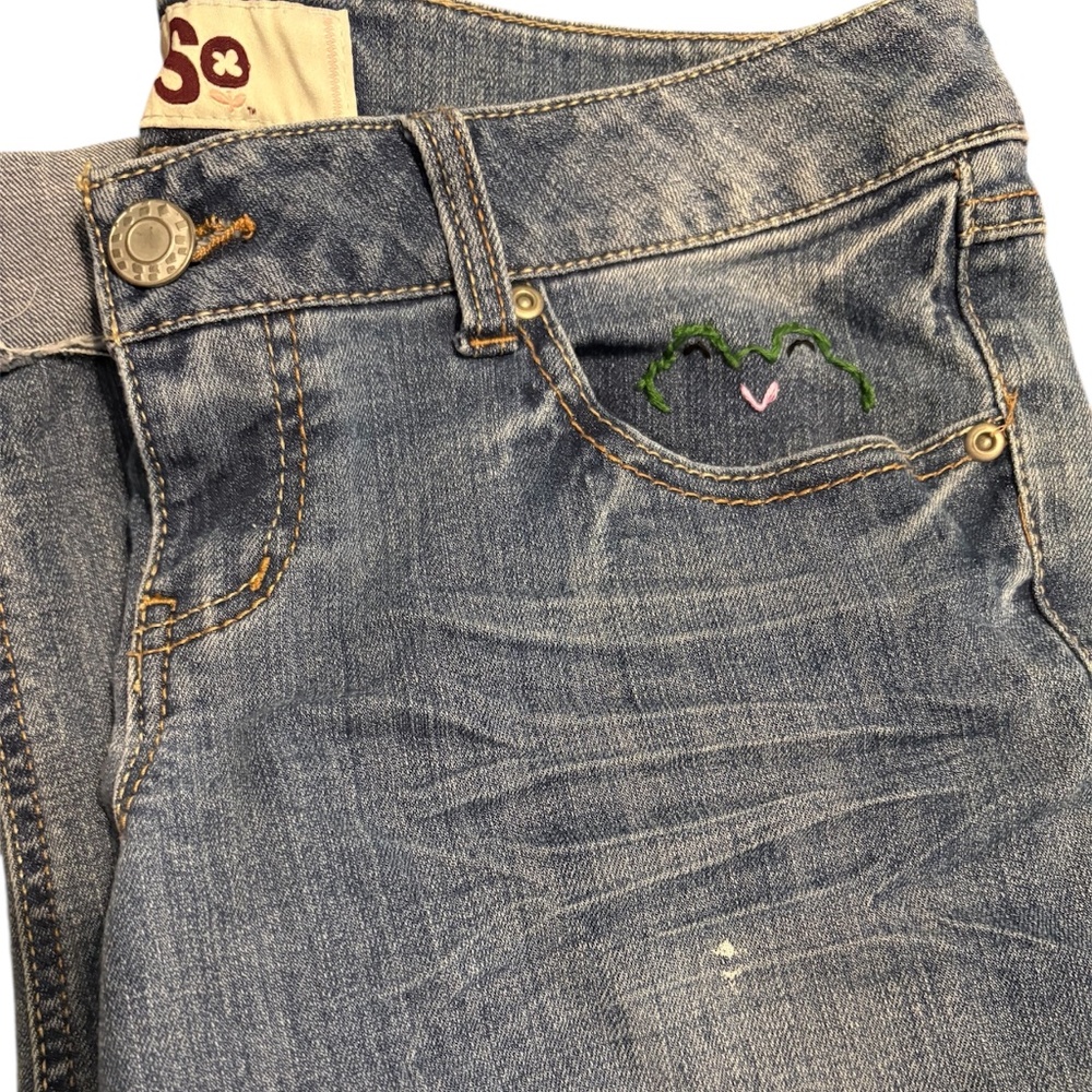 Whimsical Distressed Handmade Embroidery Jean Shorts Size 11